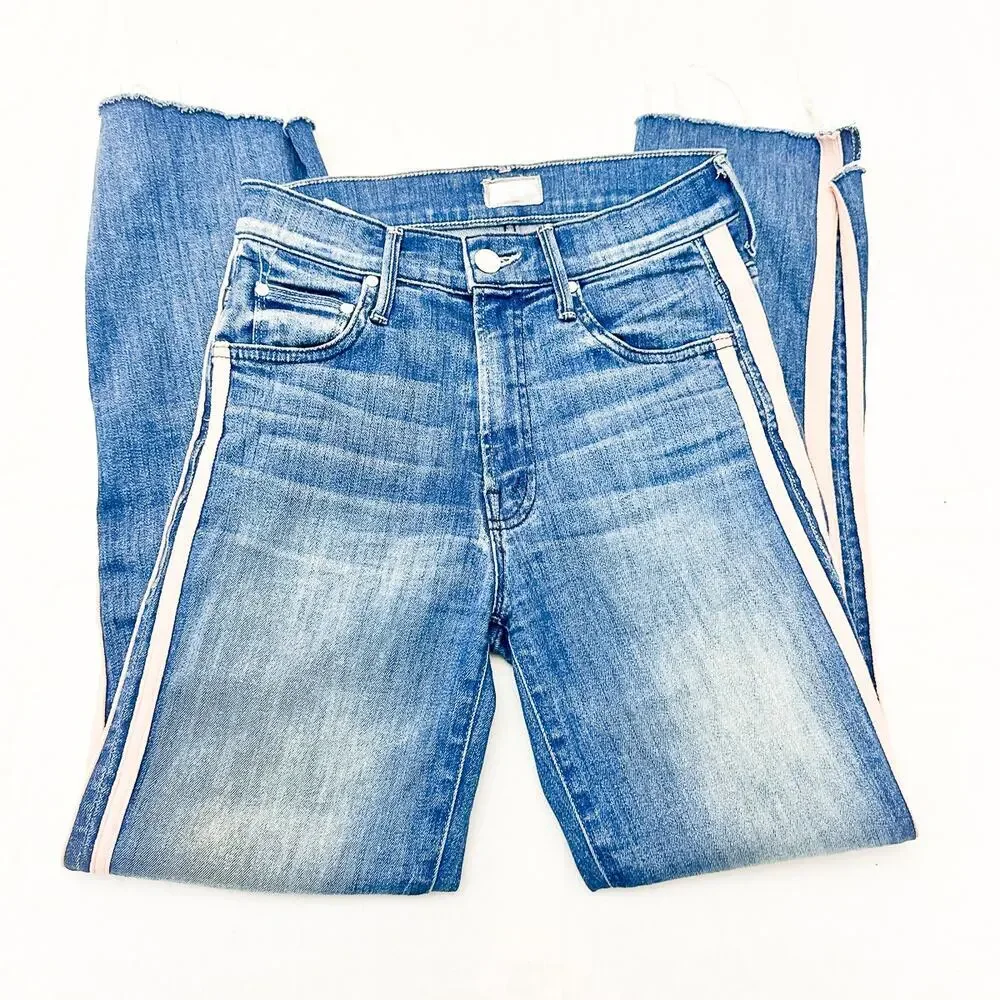 Mother Insider Crop Step Fray Good Girls Race Denim Jean Zip Fly Raw Hem Size 24